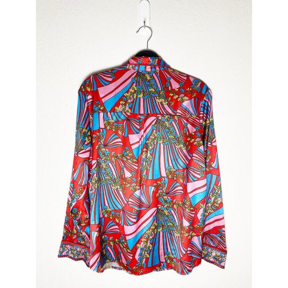 Show Me Your Mumu Women's Pajama Top Positano Paisley Satin Colorful Fan Floral - Picture 4 of 10